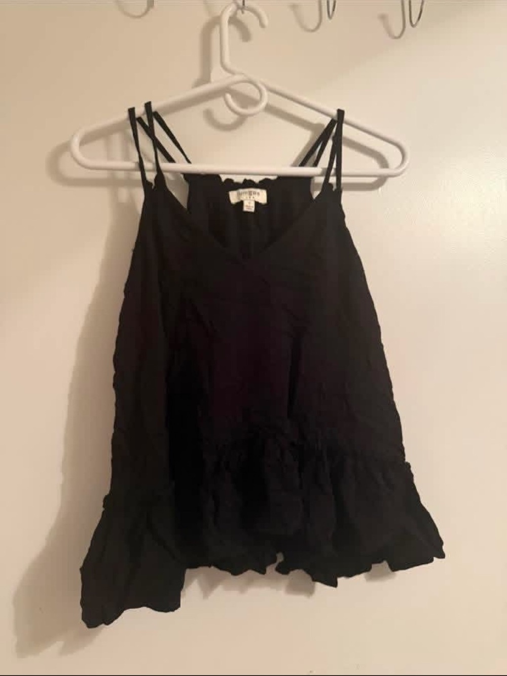 Umgee Black Double-Strap Ruffle-Hem Tank